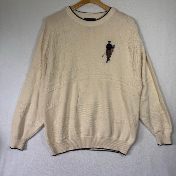 Vintage Expressions Grandpa Knit Sweater Large White Crewneck Golf Grandpacore - Picture 1 of 8